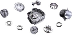 Several aluminum parts made from die casting