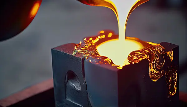 Liquid gold poured into graphite casting form