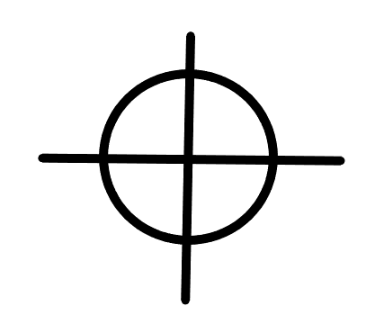 the symbol for true position in engineering—a circle with two perpendicular lines in its center